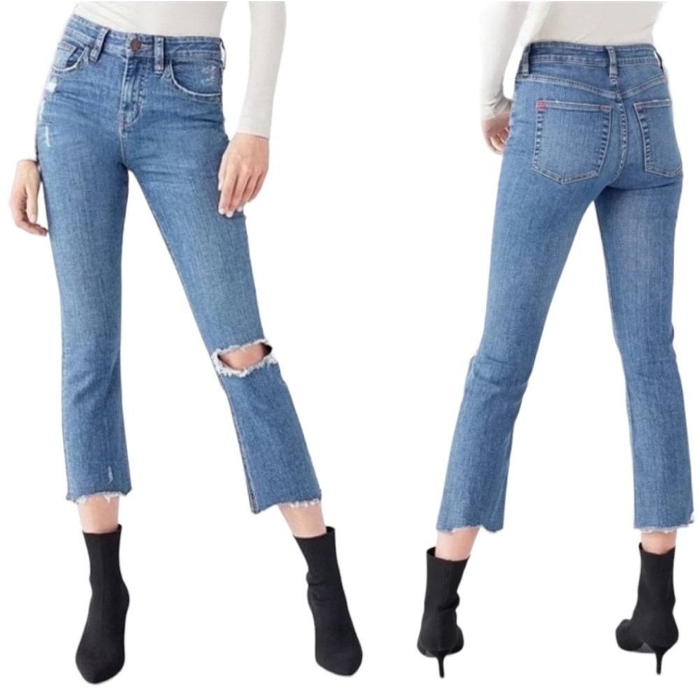 BDG Kick Flare High Rise Cropped Jeans Raw Hem Medium Wash SZ 26
